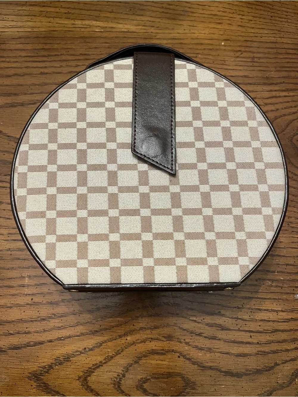 Bey-Berk Brown Leather Checkered Jewelry Box & Valet Tray Set